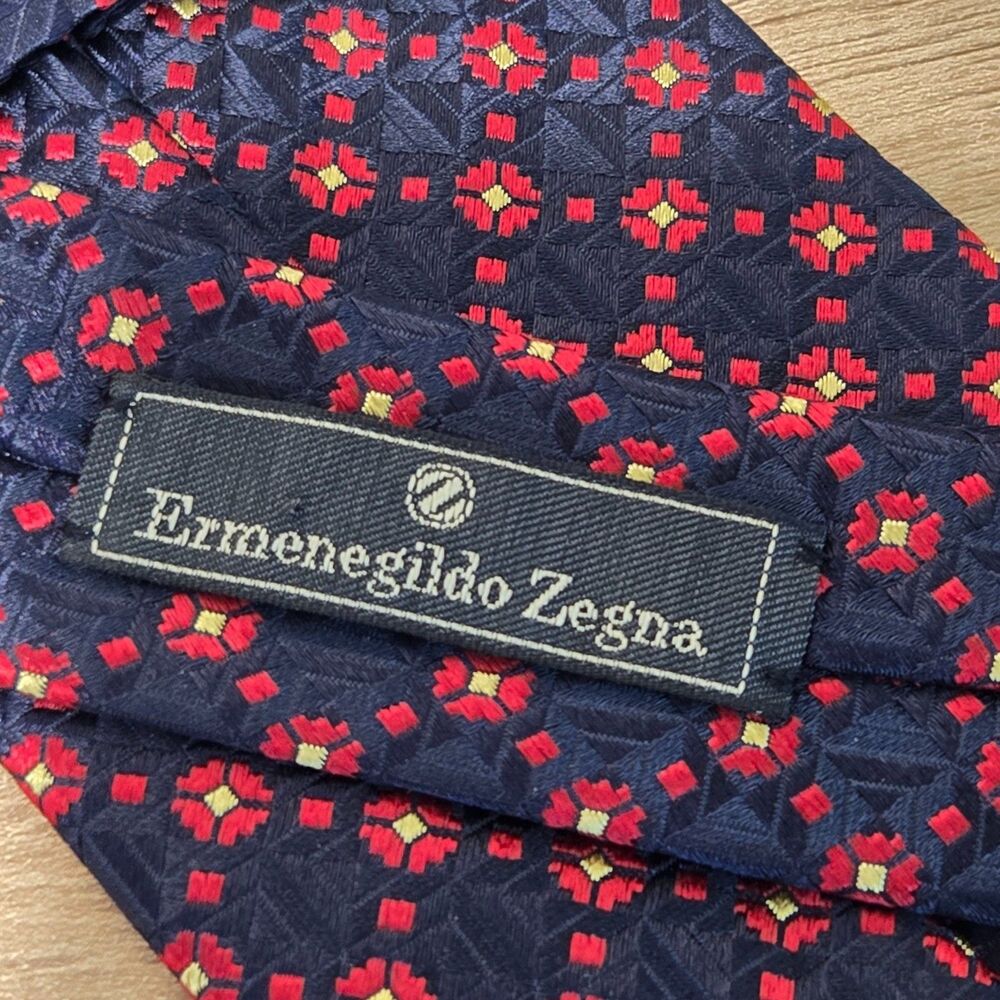 Ermenegildo‎ Zegna Mens Tie Geometric Silk Italy Modern Designer 60" Blue red